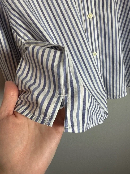 Everlane Cropped Striped Cotton Button Down The Woven PJ Top NWT Medium - Picture 9 of 13